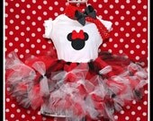 Custom Miss Mouse Red Black & White Petti Tutu Set Costume - 12 Months to 5T -Birthday Portraits