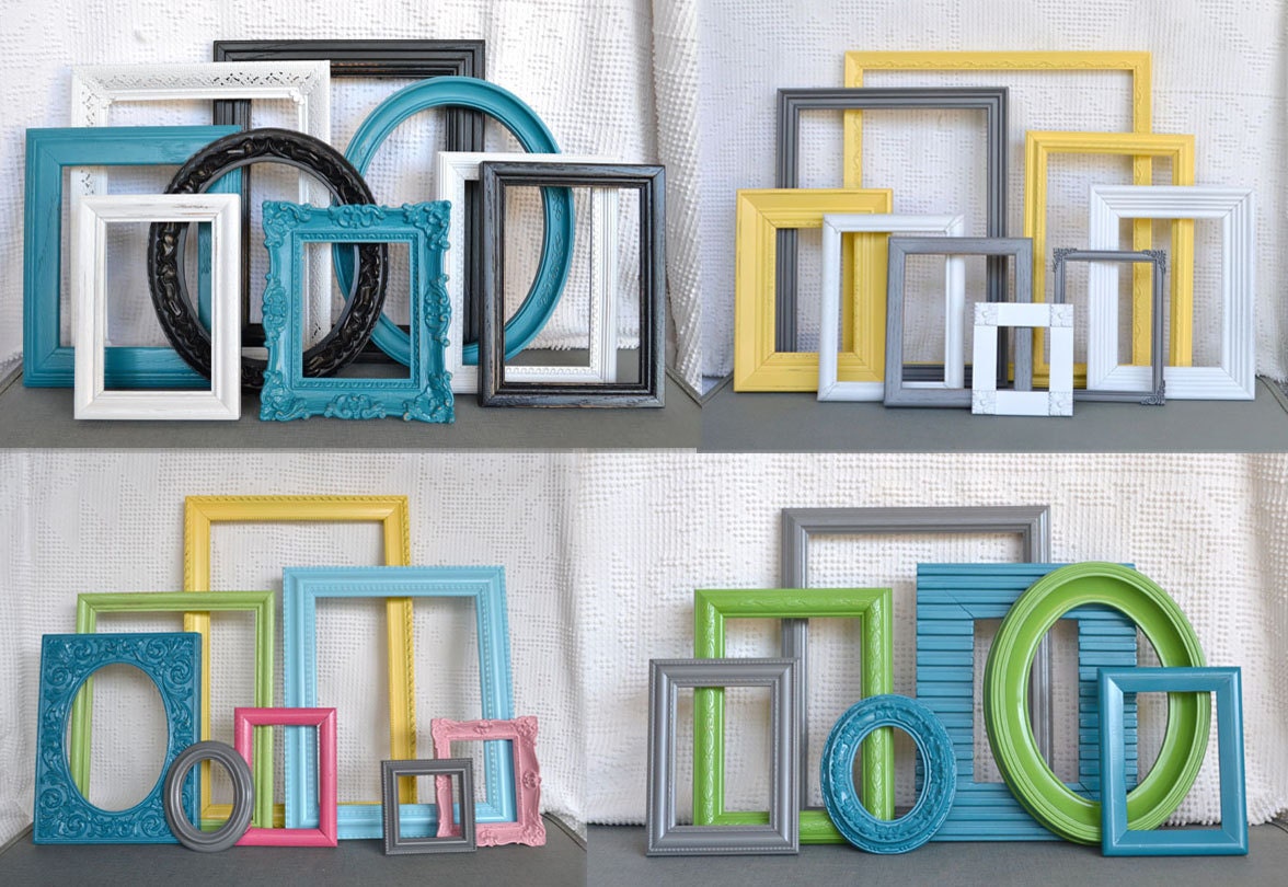 Custom Picture Frame set of 8... Vintage ORNATE Wedding Frames Shabby Chic Frames with GLASS Your CHOICE of colors... Photos of frames shown