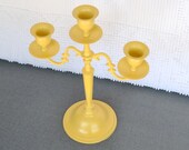 Shabby Yellow Upcycled Brass Candelabra -  Yellow Painted Candleholder..yellow Grey gray white home decor