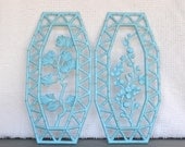 Aqua Flowers Faux Bamboo Wall Plaques Vintage Dart Homco Syroco Resin Wall Hanging- Coastal Island Beach House Decor