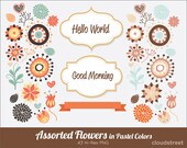 buy 2 get 1 free Cute flowers clipart in pastel colors for personal and commercial use ( spring flower clip art ) INSTANT DOWNLOAD