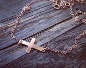 Pink Rose Gold Filled Sideways Cross Necklace  -  Everyday Jewelry