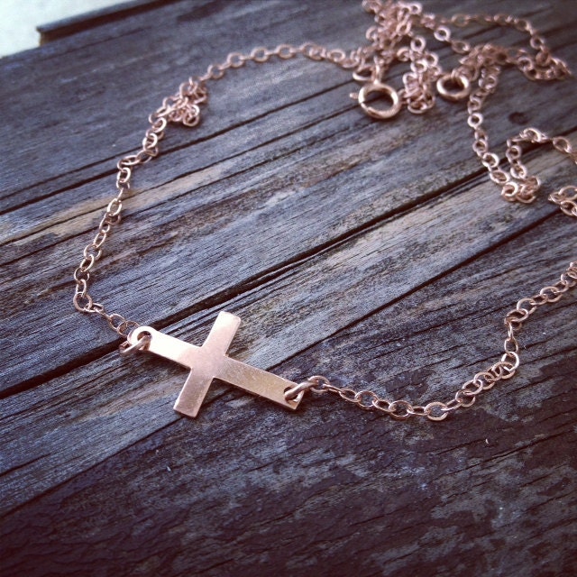 Pink Rose Gold Filled Sideways Cross Necklace - Everyday Jewelry