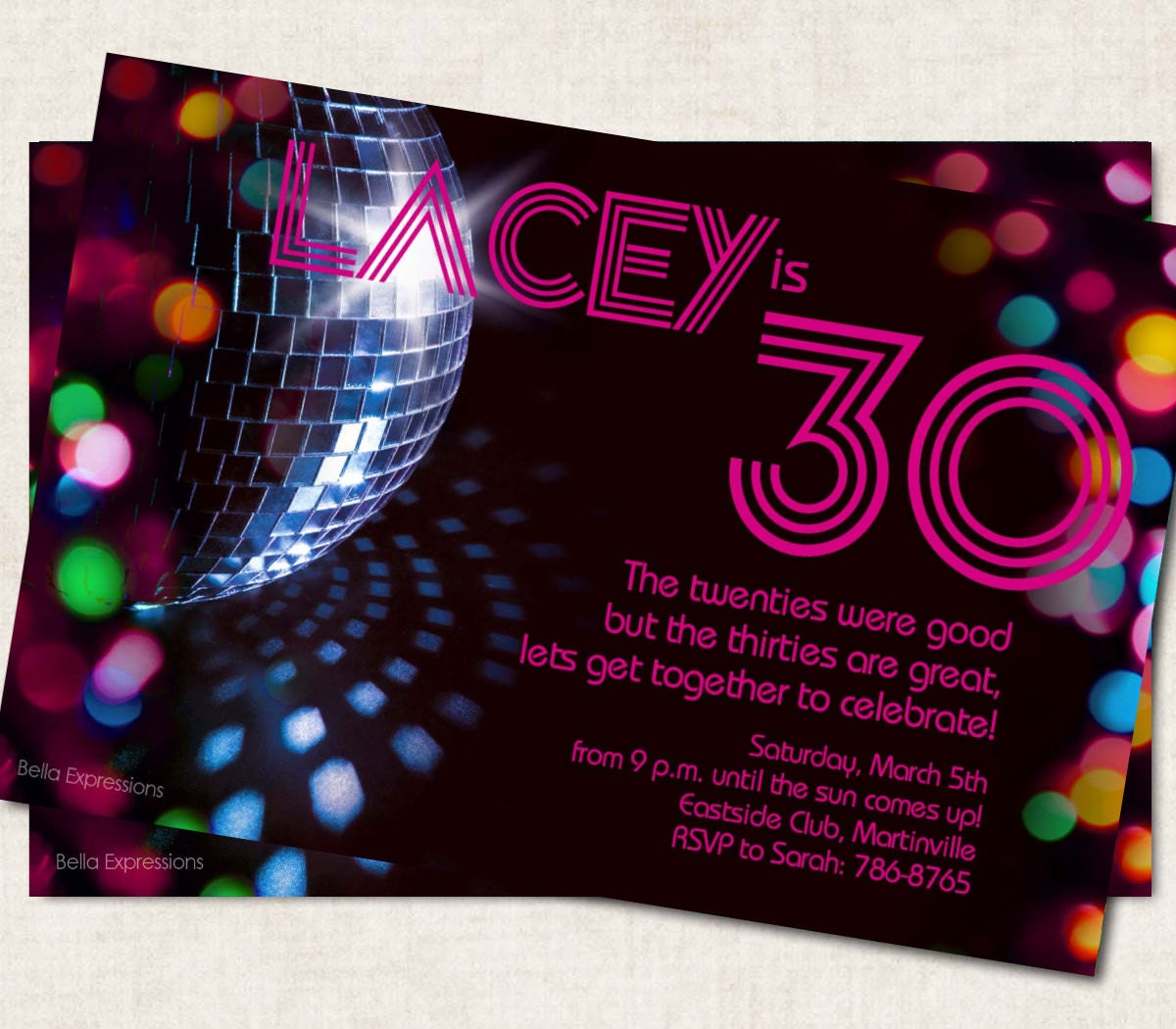 Disco Birthday Party Invitation, pink , dance, glitter, glitz, digital file, you-print