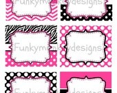 Diy INSTANT DOWNLOAD Minnie Mouse Inspired Birthday Party Digital PRINTABLE food labels Pink,Zebra,Black Polka Dots
