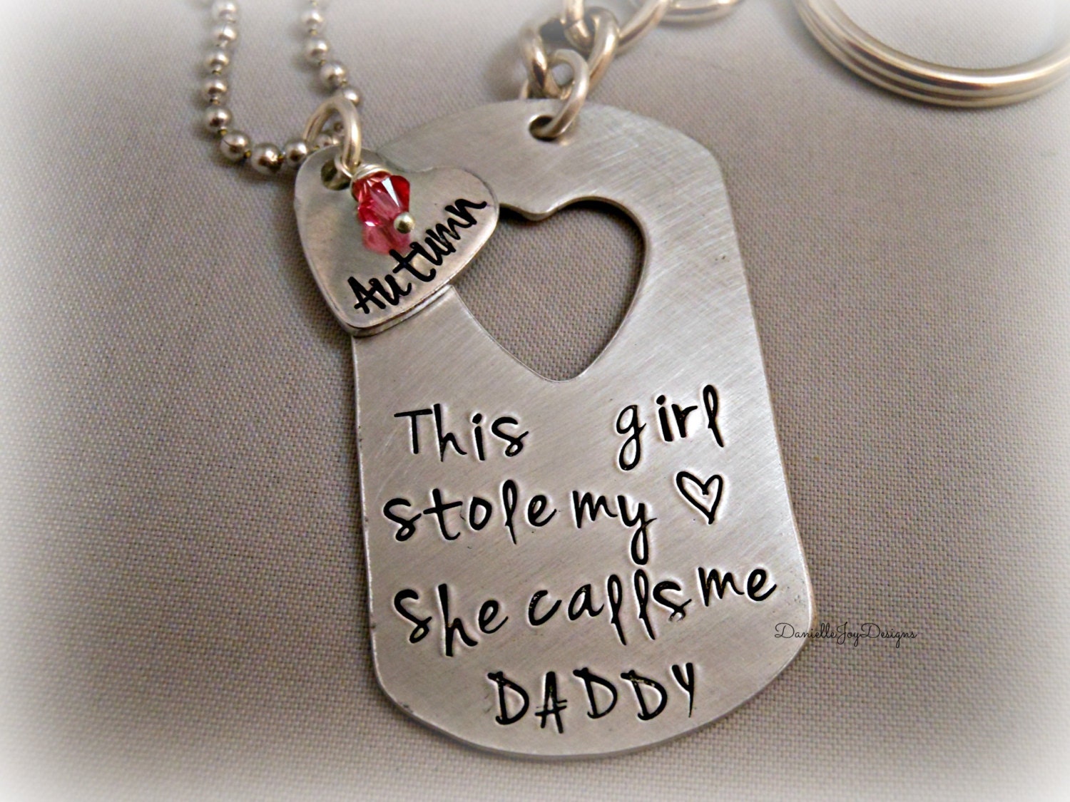 Personalized Hand Stamped Father Daughter "This Girl Stole My Heart. She Calls Me Daddy" Dog Tag Mens Chain Key Chain Mothers Day