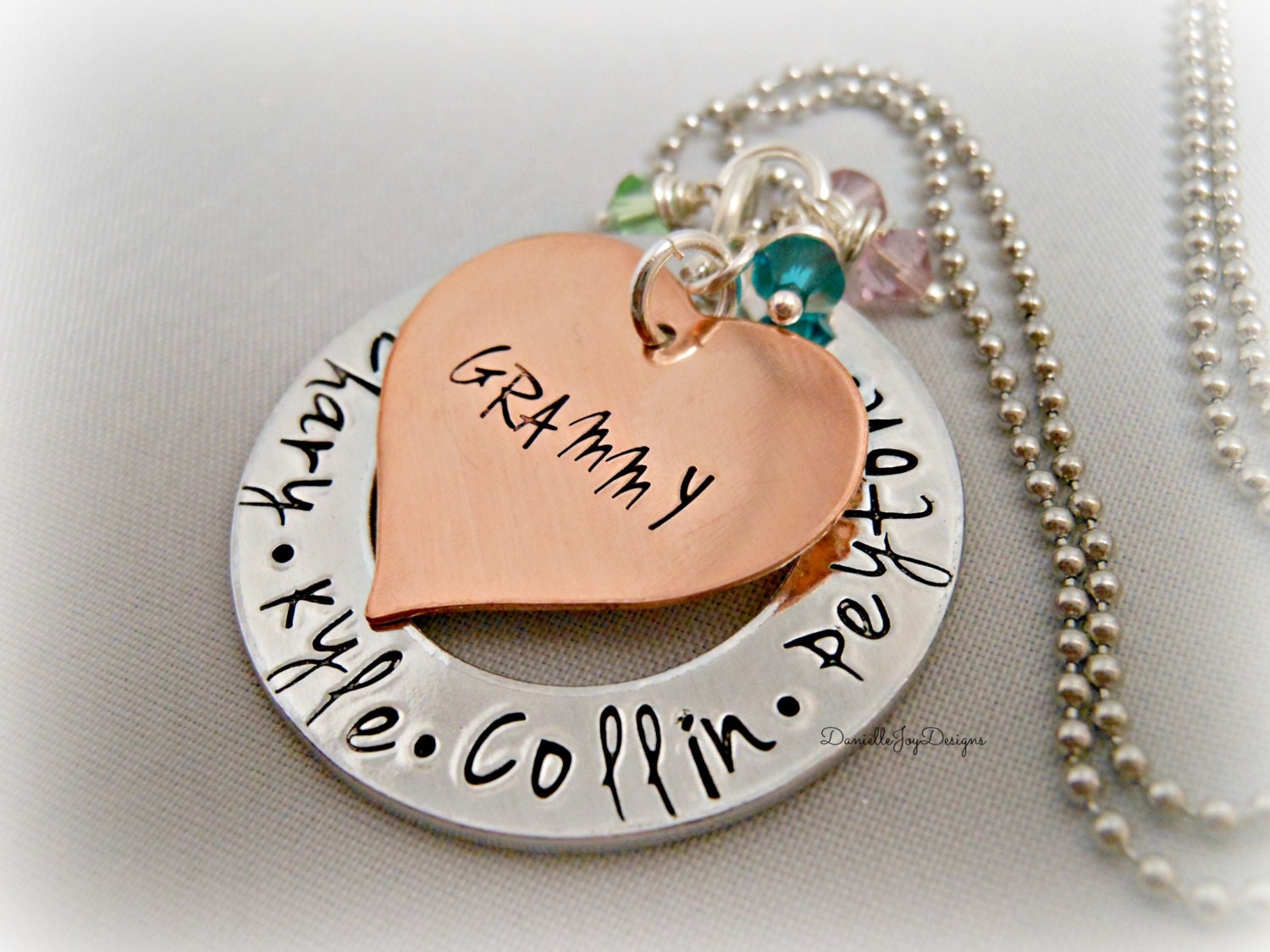 Hand Stamped Grandma Grammy Mimi Nana Personalized Custom Kids Grandkids Pearl Copper Necklace Mothers Day