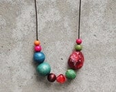 Chunky bead necklace, swing necklace, red, blue, green, galaxy.