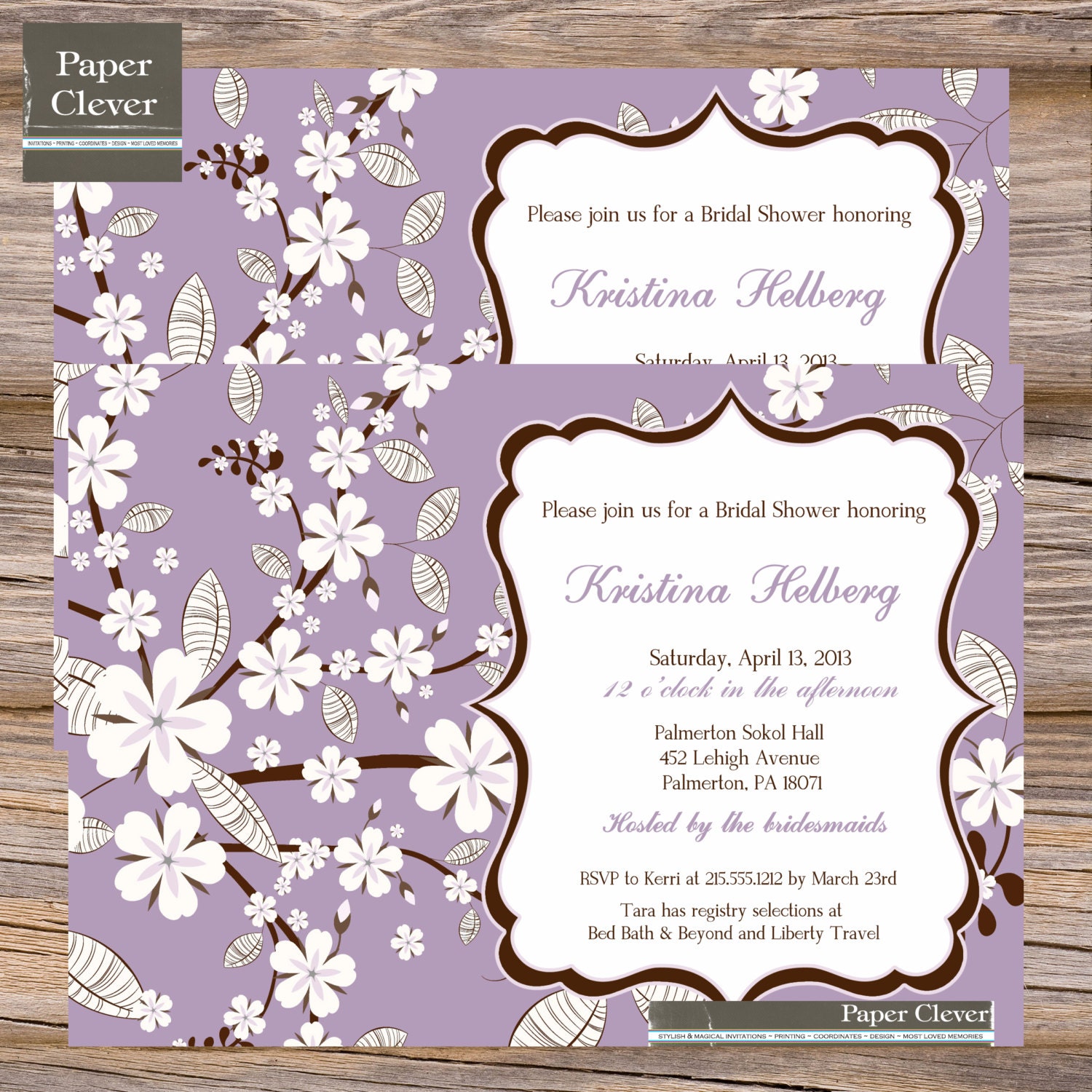 Bridal shower invitation purple blossoms, vintage, shabby chic - printable, instant download Il_570xn