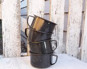 Set of 4 Black and White Speckled Enamel Mugs