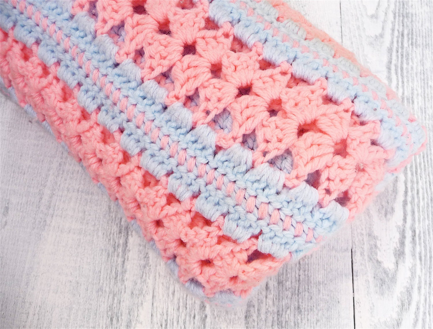 Pink and Purple Vintage Crocheted Afghan Baby Blanket / Throw