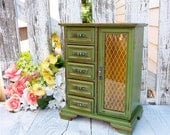 Large Green SHABBY CHIC Jewelry Box / Armoire Cabinet Case