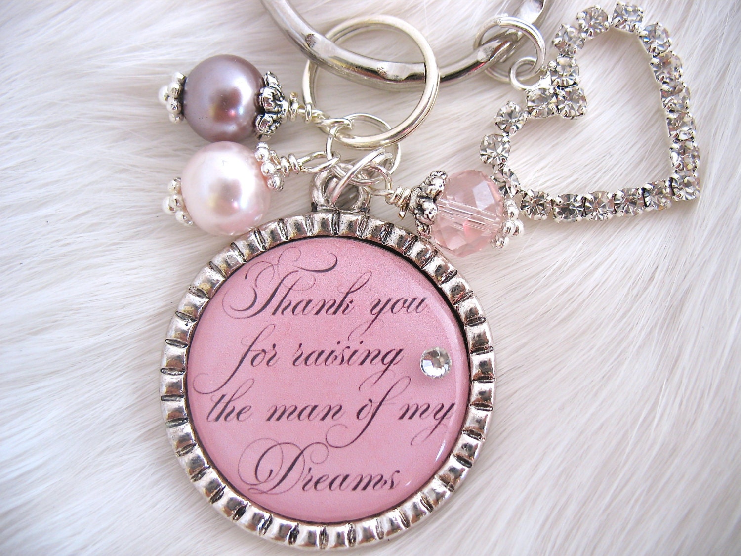 MOTHER of the GROOM Gift Thank you for raising the Man of my Dreams Pink wedding necklace Beach Jewelry Bottle cap Thank you Wedding BRIDE