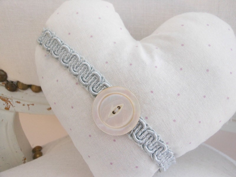 Lavender heart sachet, white cotton and vintage trim heart sachet with mother of pearl button