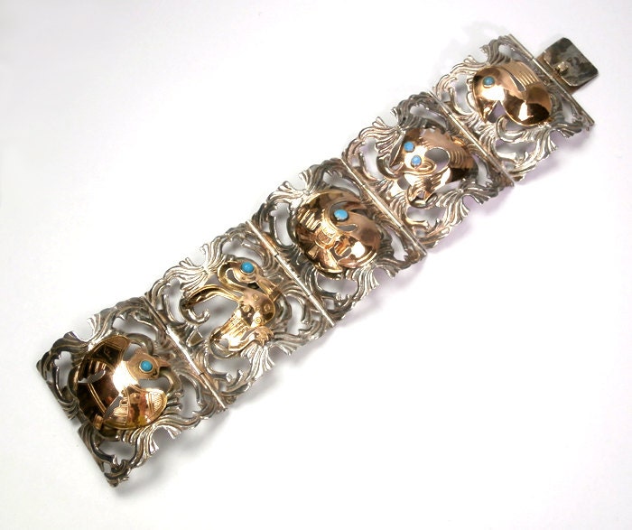 Stunning Sterling Silver 18k gold Turquoise Statement Bracelet