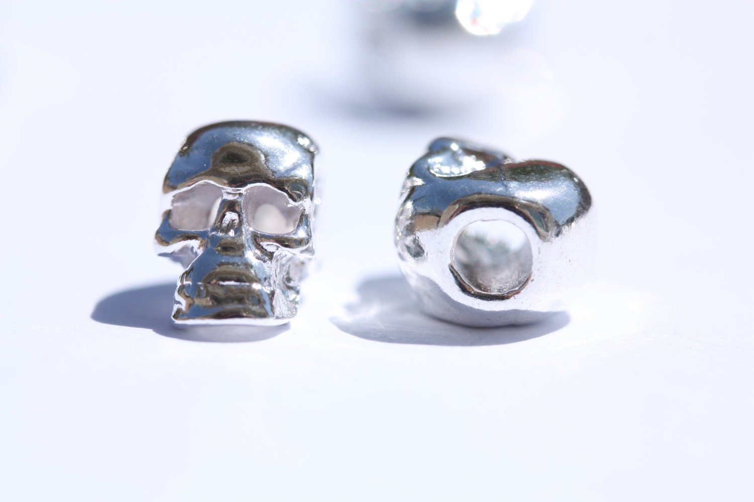 Silver Skull Beads - Skull with large holes for beading - Skull Charms - Skull Jewelry - Jewelry Findings - Silver Charms - Skull Bead
