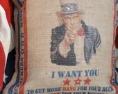 Uncle Sam  Patriotic Burlap Pillow Cover