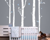 Birch Tree Decal with Flying Birds, Birch trees, Birch forest, Birch Trees Wall Vinyl for Nursery, Living Room, Kids or Childrens Room