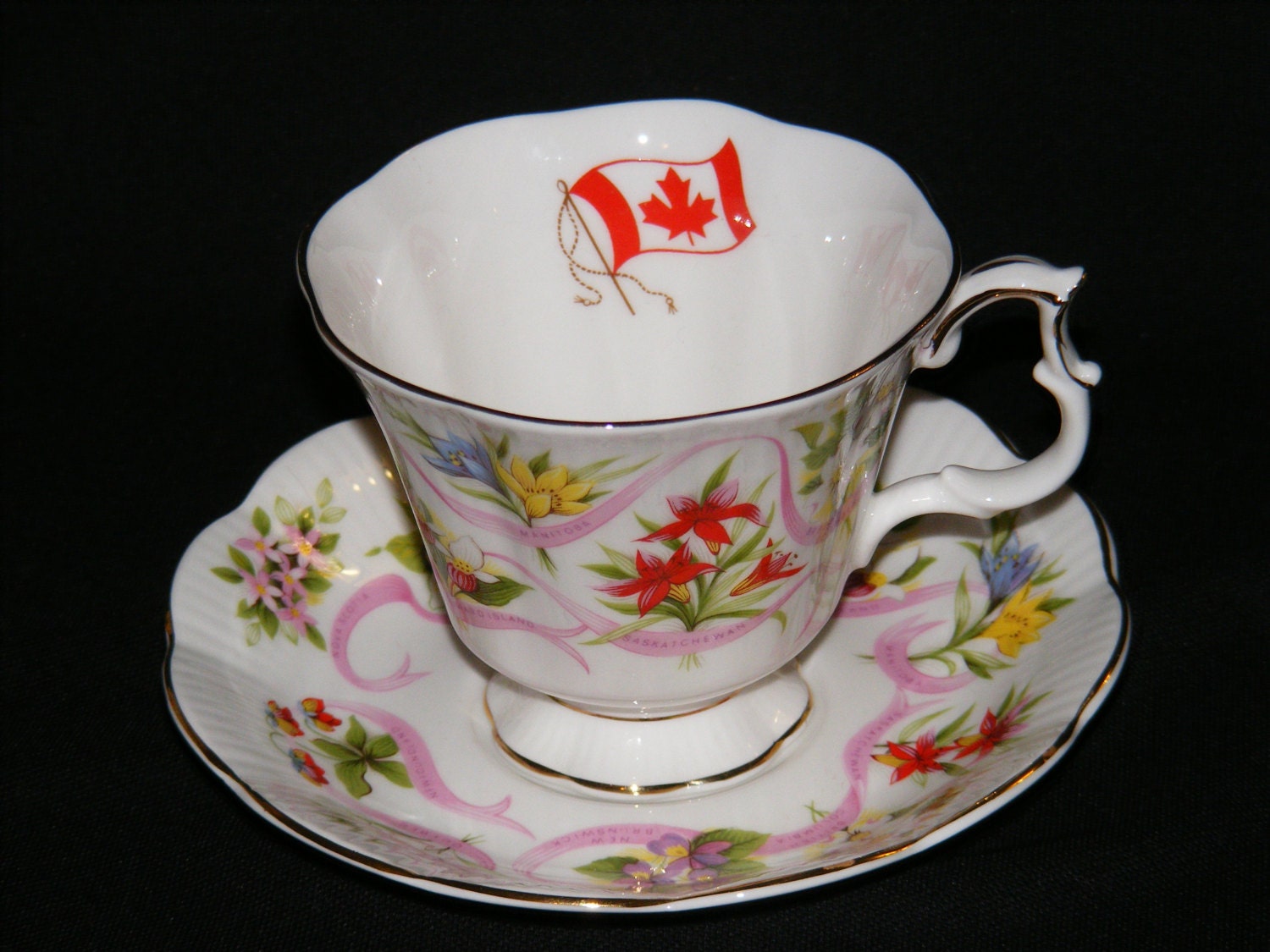 Royal Albert Teacup and Saucer Our Emblems Dear Canada circa 1960-