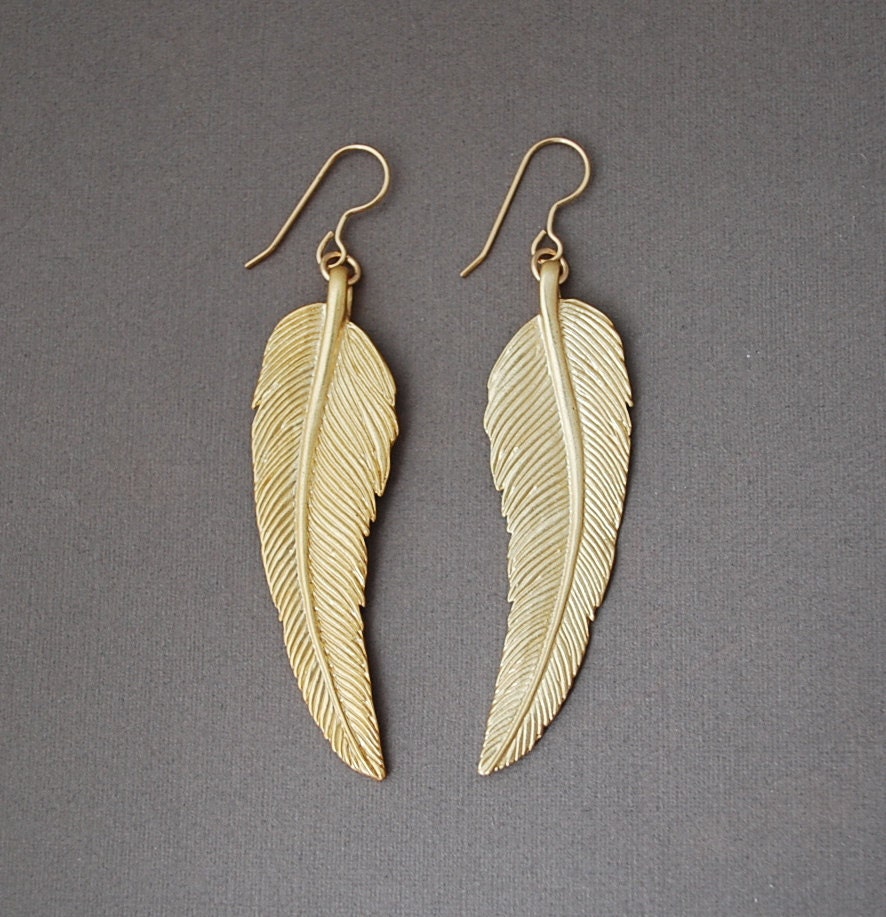 Gold Curved Feather Earrings