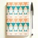 Notebook A6 Geometric Pattern Triangles and Flowers Recycled Paper // Peach Aqua Blue Pale Pink