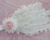 White Nagorie Feather Headband - Baby Headband - Baby Dedication - Christening - Wedding - Girls Headband - Photo Prop
