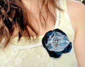 Teal Flower Brooch Pin with Lace, Fabric Broach, Flower Fascinator, Shabby Chic Summer Accessories, Peacock Blue, Dark Turquoise Blue
