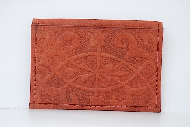Vintage 1960's Tooled Leather Wallet, Valentines Day Gift For Your GIrl, Distressed Leather, Soft Leather Wallet, Under 20