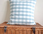 Duck Egg Blue Cushion, Gingham Check Pillow, Country Style Cushion Pillow