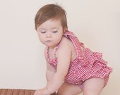NEW VintageBaby Romper Retro Sunsuit baby children spring summer by mudan sz 6m to 3t red gingham