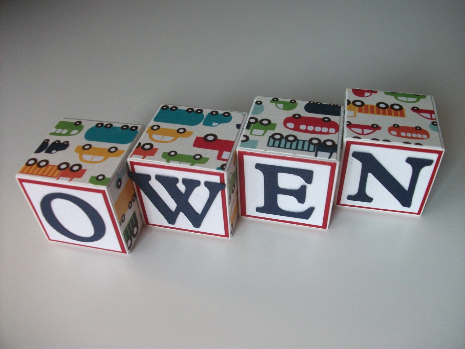 Baby Boy Wooden Name Blocks - Car Truck Theme
