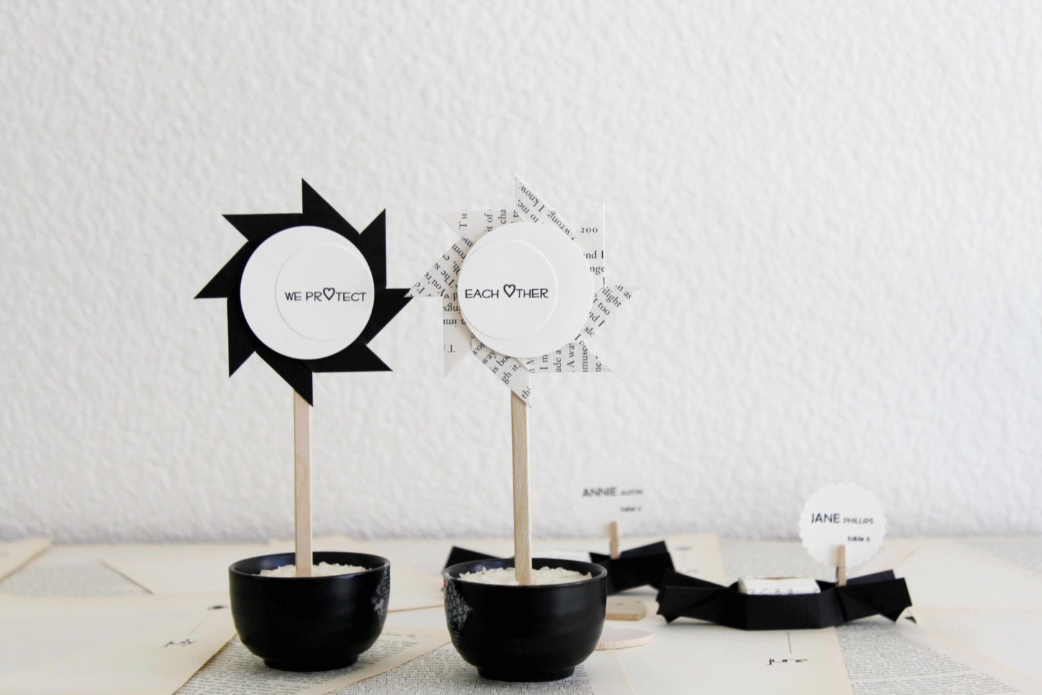 2 wedding cake toppers . anniversary cake toppers . cupcake toppers . cake picks  . cake sticks  -we protect each other