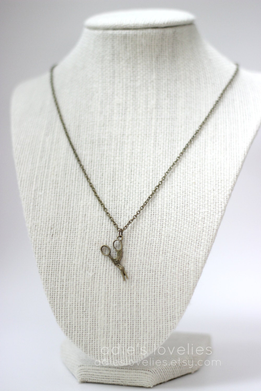 Stork Scissor Charm Necklace - Antique Brass - Custom Chain Length