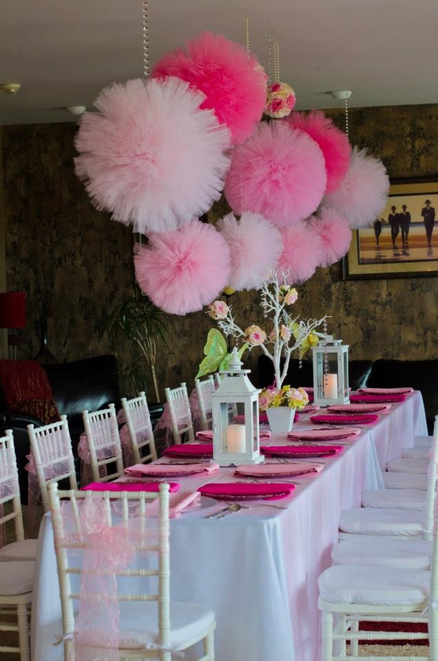 Tulle pom poms, pink party, girls birthday party decorations, nursery decoration, wedding decorations, baby shower
