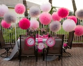 Jumbo pink and gray  tulle poms