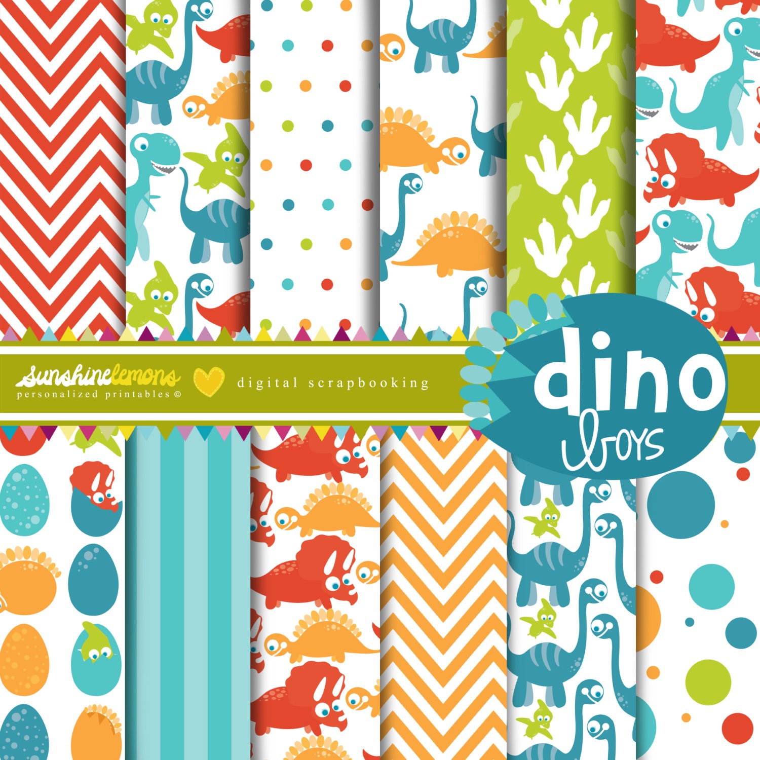 Dino Boys Digital Scrapbooking Paper Set