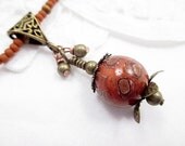 Flower Lariat Necklace Handmade Beaded Jewelry Upcycled Seed Bead Necklace Retro Vintage Boho