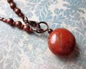 Pendant Necklace Copper Beaded Jewelry Rustic Seed Bead Necklace Handmade Clay Bead