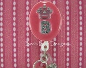 QUEEN B - Retractable Badge Reel - Physician - Designer Badge Holder - Rhinestone Id - Nurse Jewelry - Badge Clip - Id Holder