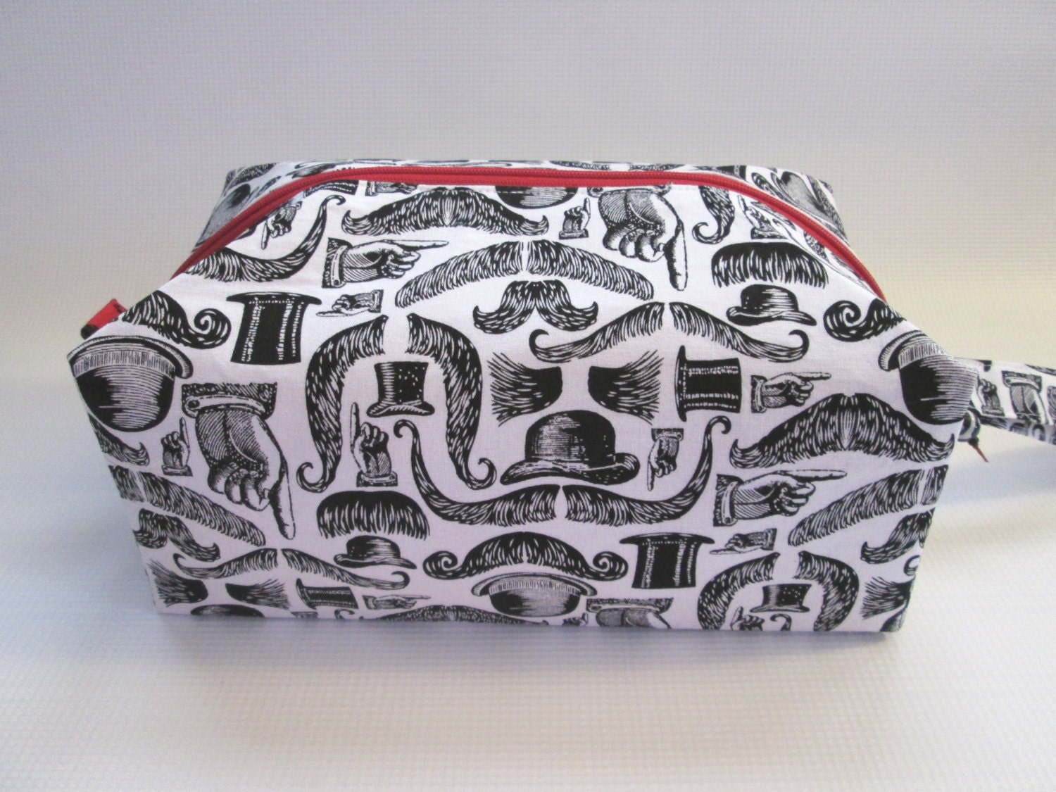 Medium Zippered Project Bag - Mustaches and Tophats