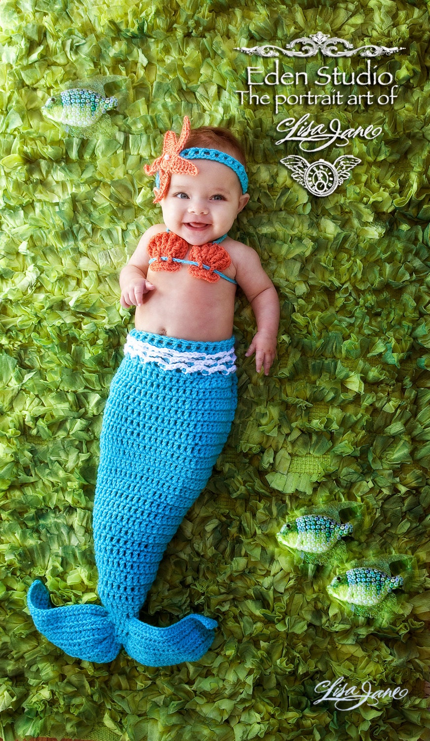 Crochet Mermaid Tail, Photo Prop Set - Newborn to 3 months - Photography Prop, Cocoon