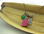 Fine silver Pink Drusy Calcite spring charm  Necklace