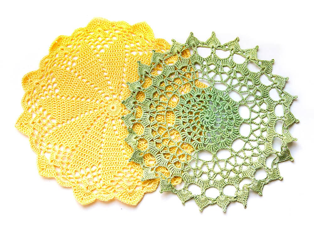Yellow and green Crochet Vintage Doilies