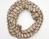 Striped Infinity Scarf - Champagne and Navy Stripes