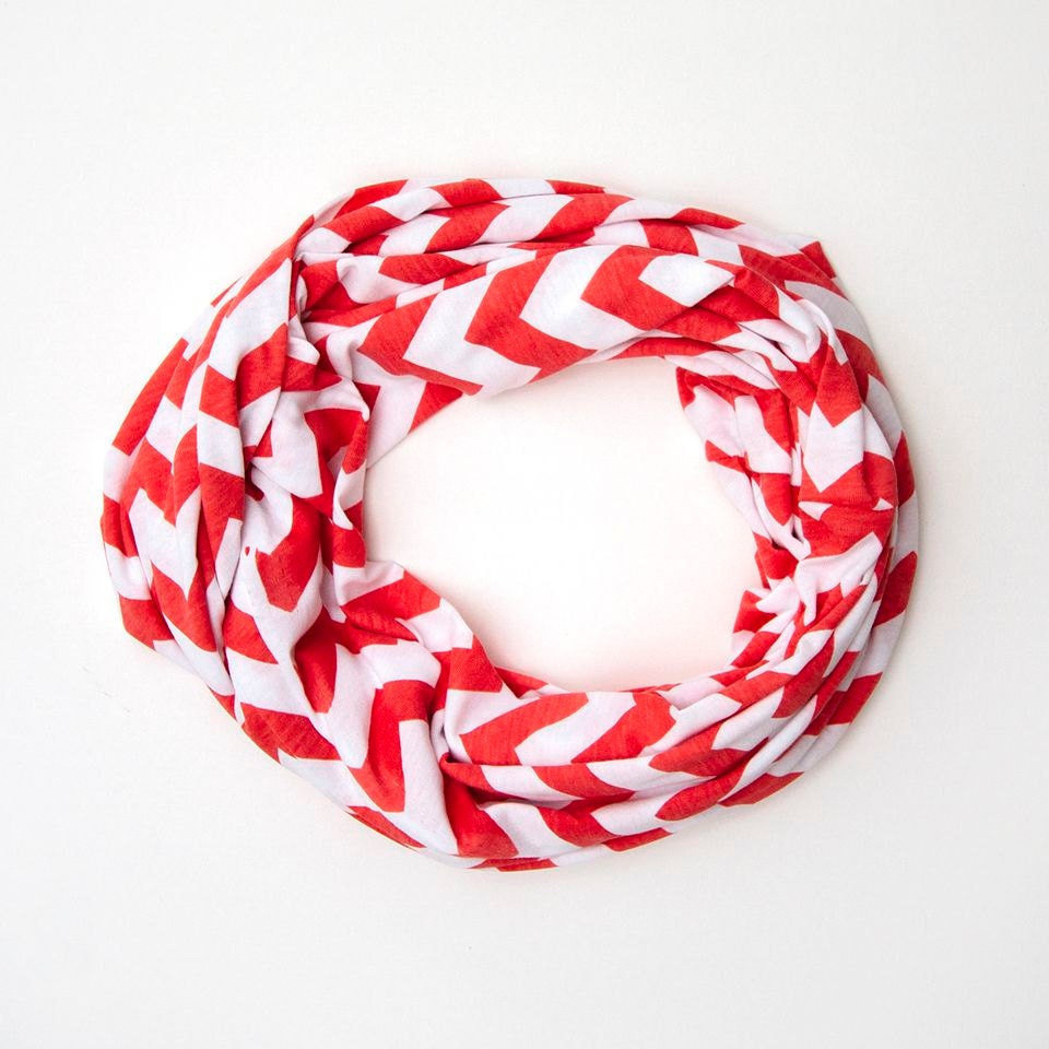 Coral Chevron Infinity Scarf - Soft Jersey Knit