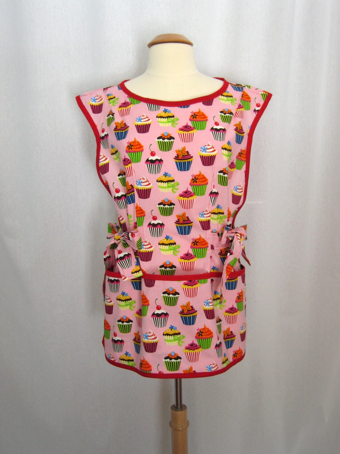 Pink Cupcake Cobbler Apron Smock Apron Over the Head Apron - Kaufman Sweet Tooth