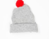Baby Hat Beanie with Pom Pom in Upcycled Wool 3-6m