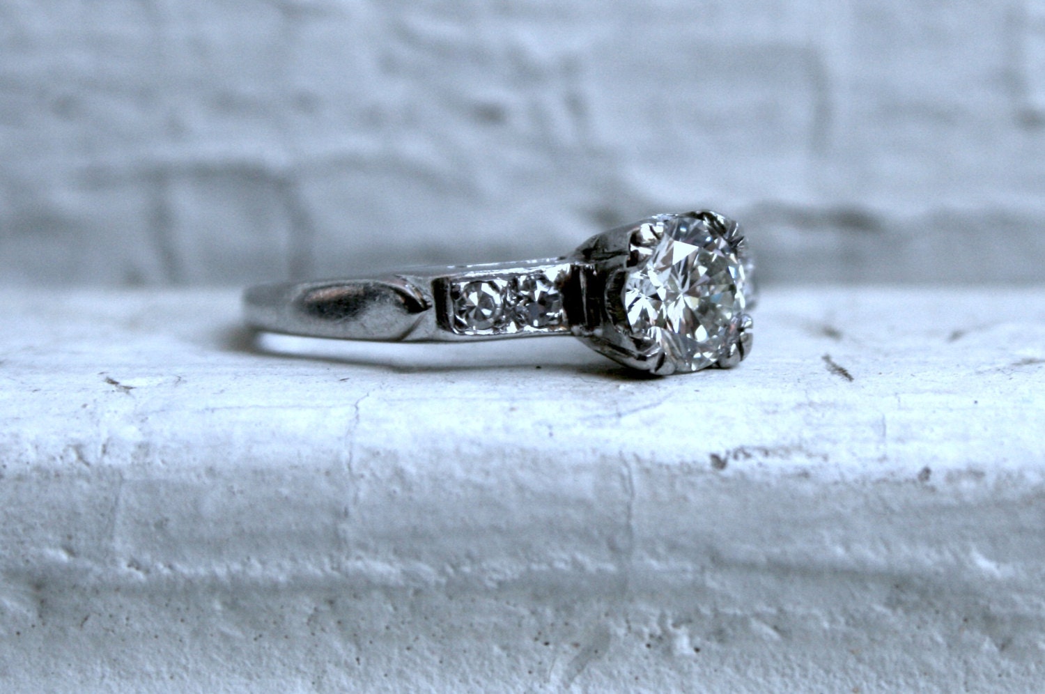 Fabulous Vintage Platinum Diamond Engagement Ring - 0.97ct.