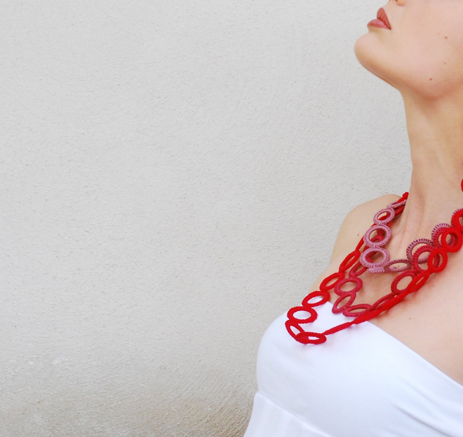 ON SALE Red necklace bib / Crochet fashion jewelry / Italian handmade necklace / Statement necklace / Spring fashion jewelry / Gift for her