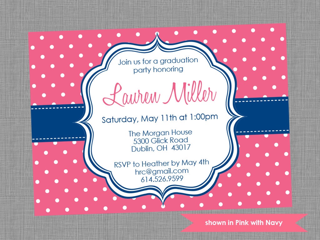 Printable Graduation Party Invitation - Graduation Themed Polka Dot Invite - Colors and Text Customizable Il_170x135
